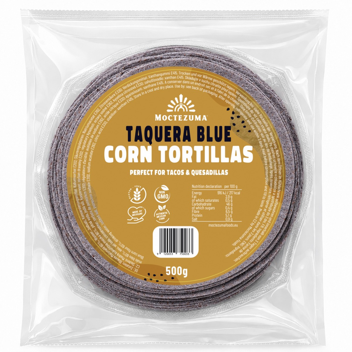Tortillas de maïs bleu taqueras 12 cm Moctezuma